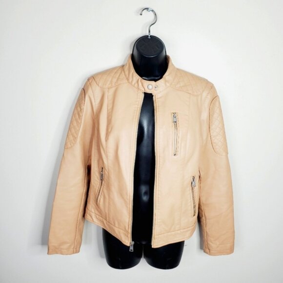 Levi's Vegan Leather Tan Moto Retro Streetwear Camel Tan Jacket M - Picture 2 of 8